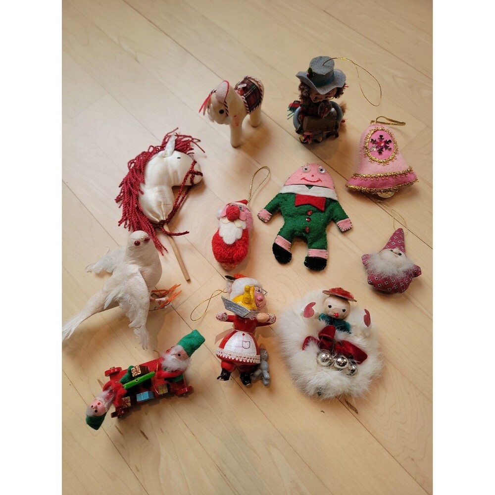 Lot Of Vintage Christmas Ornaments Various Materials Lot Of 11